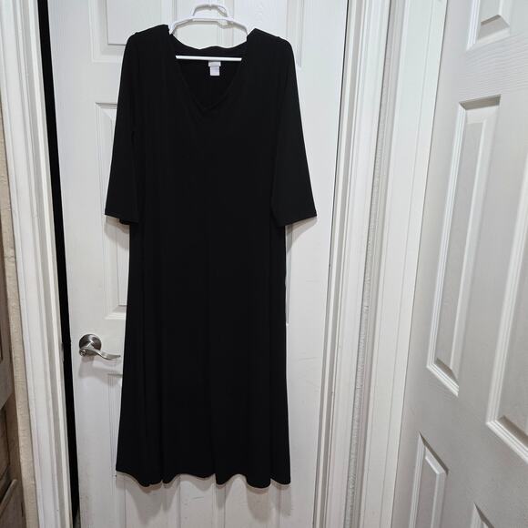Chico’s 12/14 Black Knit Maxi Dress 3/4 Sleeve with Pockets - Picture 3 of 12